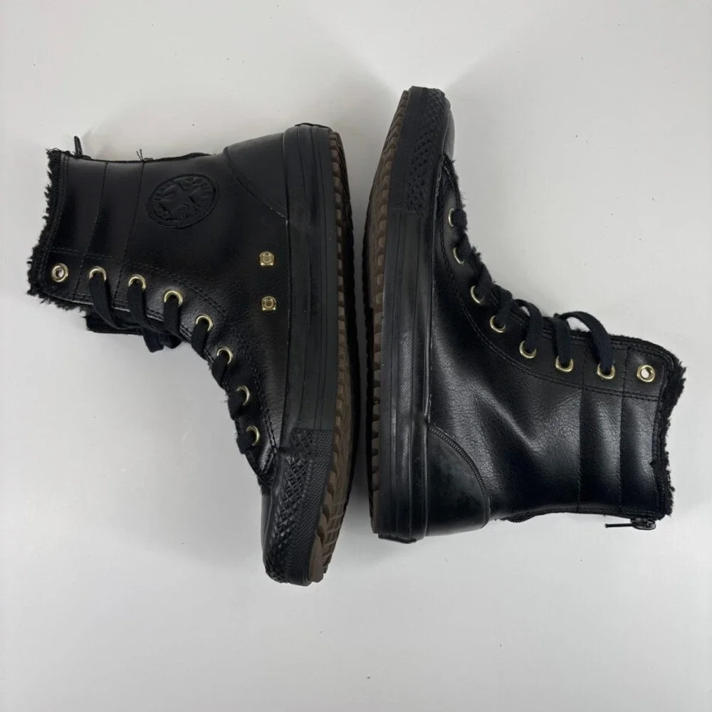 Converse Chuck Taylor All Star Hi-Rise Junior US 3/EU 35 Black Leather Fur Boots